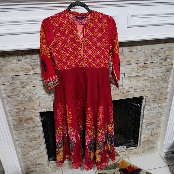 Anarkali Kurta - Pink Printed Indian Dress Ethnic Wear -‎ Kurta Women size XS - Picture 5 of 14